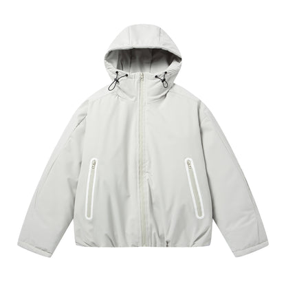 Unisex Short Boxy Weatherproof Puffer Jacket with Hood and Sealed Zippers EVA-US