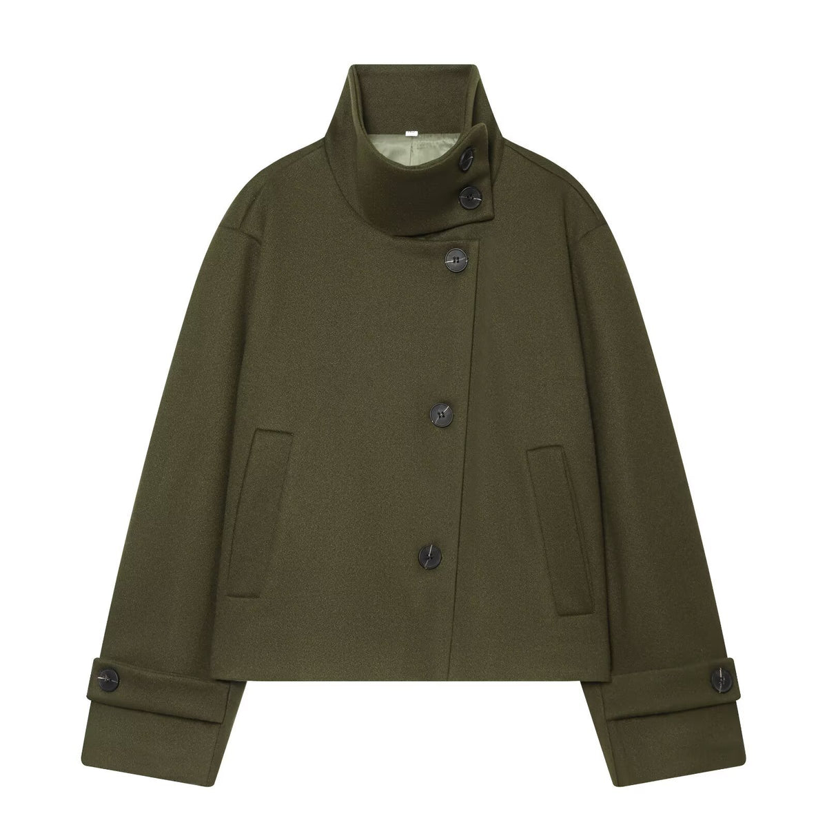 Women's Short Cape Jacket made of Wool Blend with High Roll Neck and Cuff Detail EVA-US