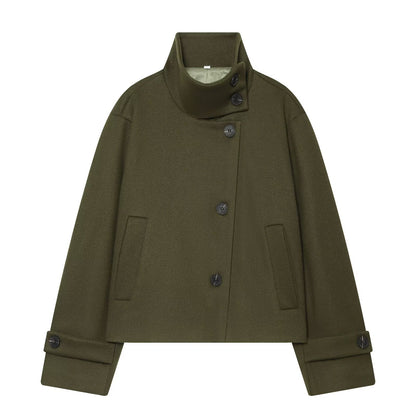 Women's Short Cape Jacket made of Wool Blend with High Roll Neck and Cuff Detail EVA-US