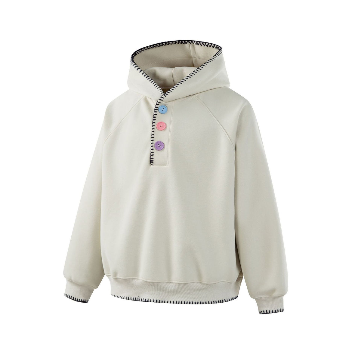 Women's hoodie with half-button placket, decorative saddle seam, and oversized cut EVA-US
