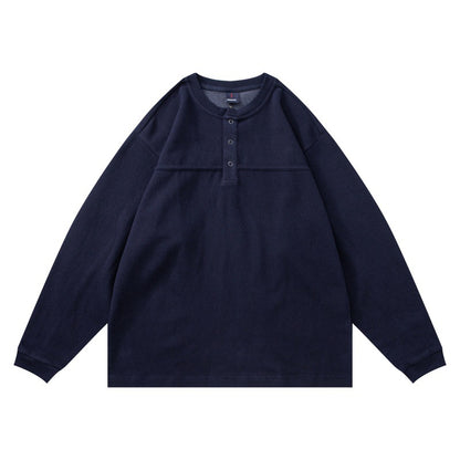 Unisex Structured Henley Long Sleeve with Waffle Texture, Half Placket and Drop Shoulder EVA-US