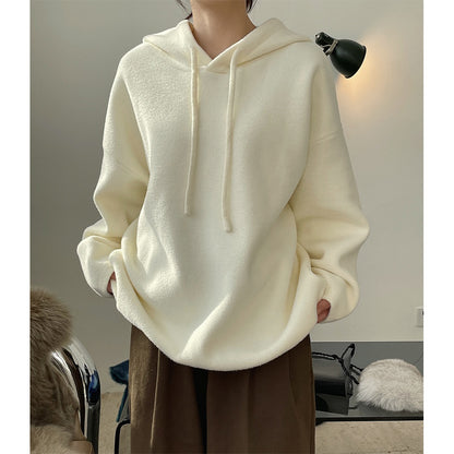 Women's Cozy Wool Blend Hoodie in Boxy A-Line Cut with Drawstring Hood