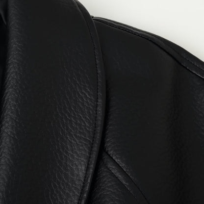 Women's Tailored Faux Leather Blazer with Shawl Collar and Tie Belt EVA-US