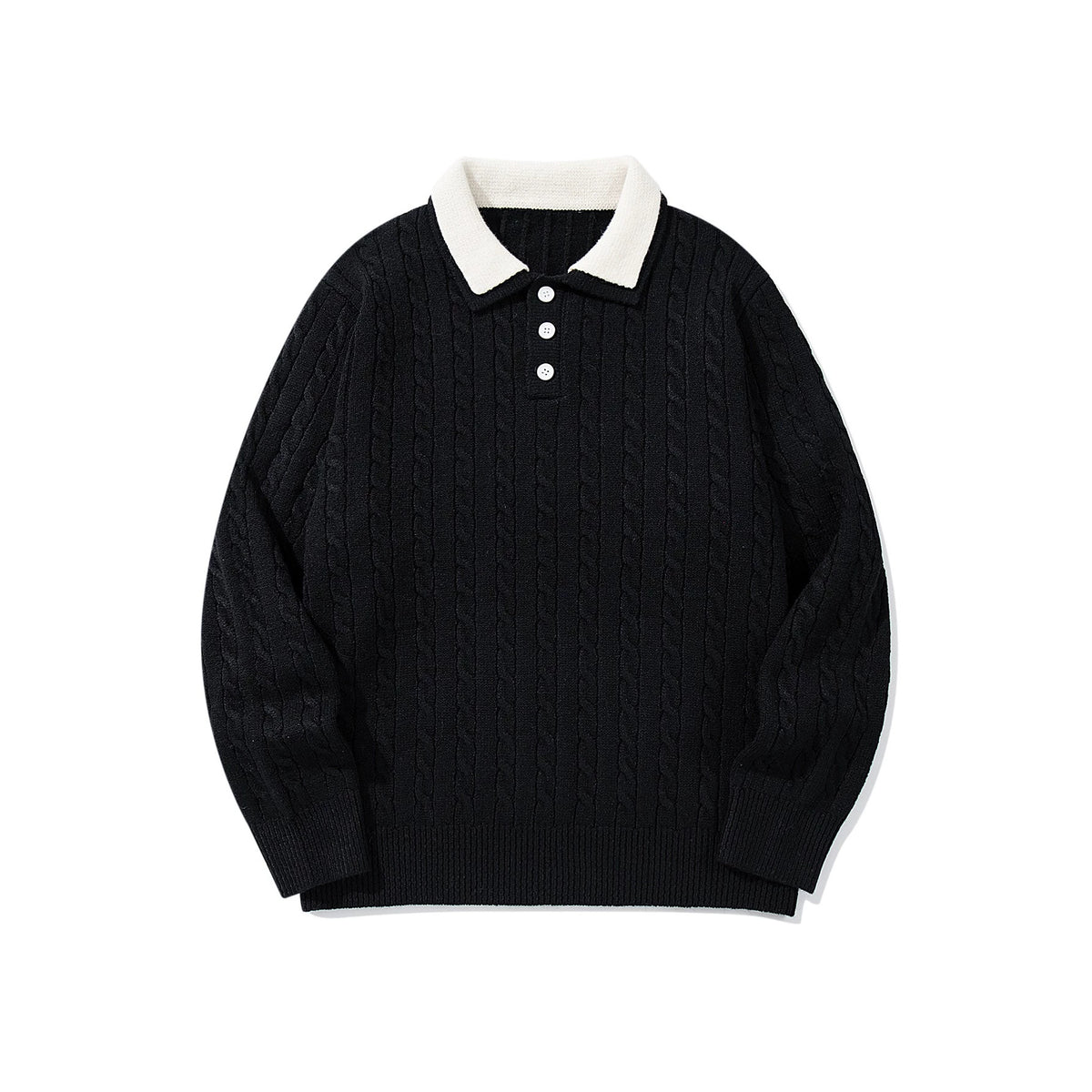 Unisex Polo knit sweater with cable knit and contrast collar EVA-US