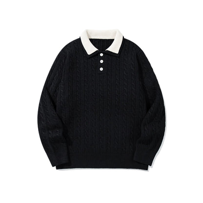 Unisex Polo knit sweater with cable knit and contrast collar EVA-US