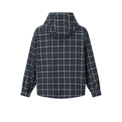 Men's check overshirt with hood, padded shirt jacket and patch pockets EVA-US