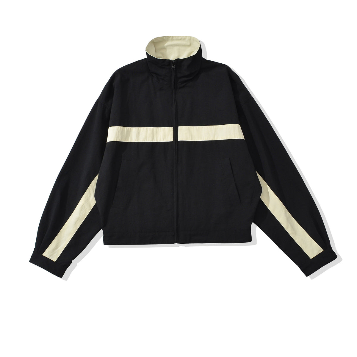 Women's sporty track jacket with high stand-up collar and contrasting stripes EVA-US