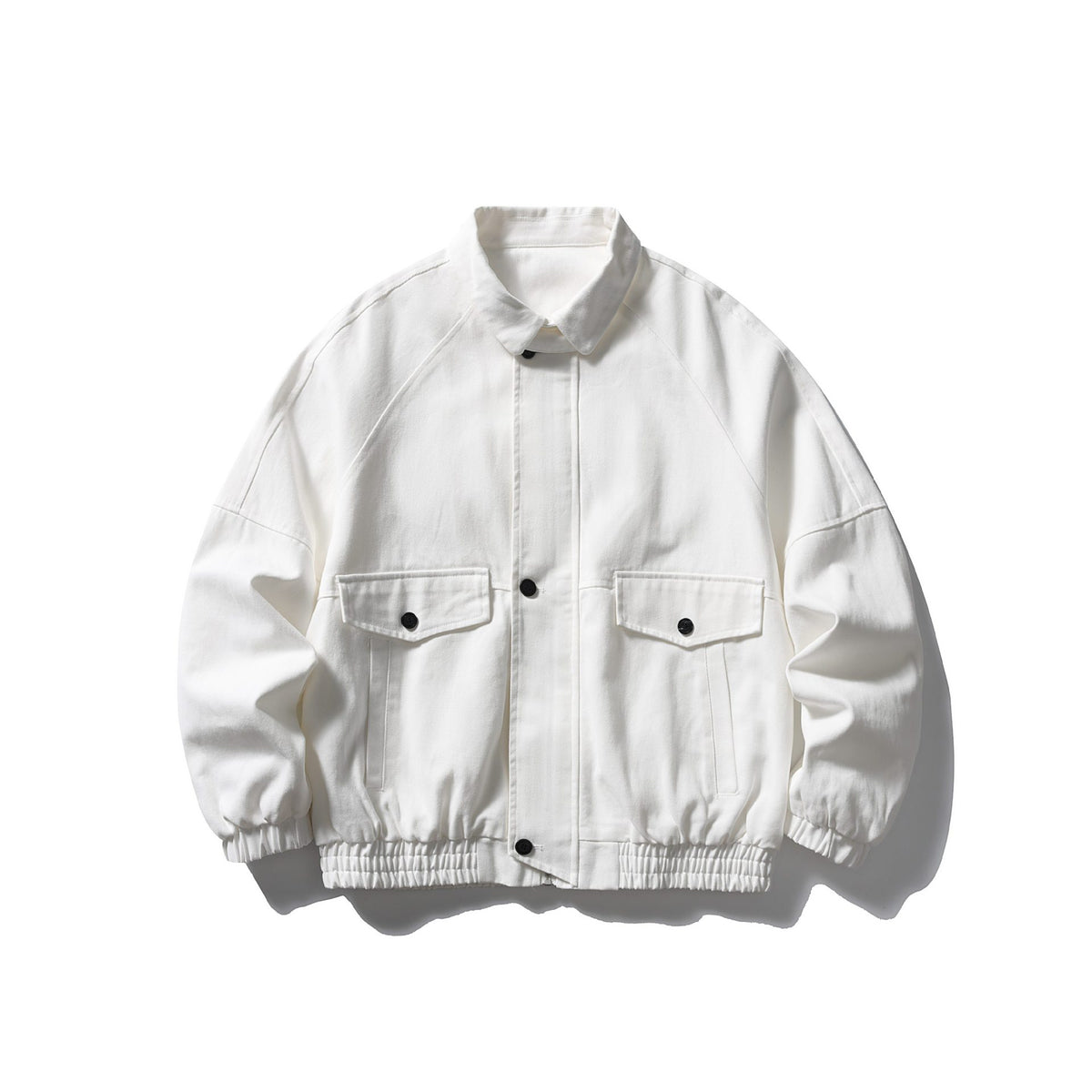 Unisex Boxy Canvas Blouson Jacket with Patch Pockets and Elastic Hem EVA-US