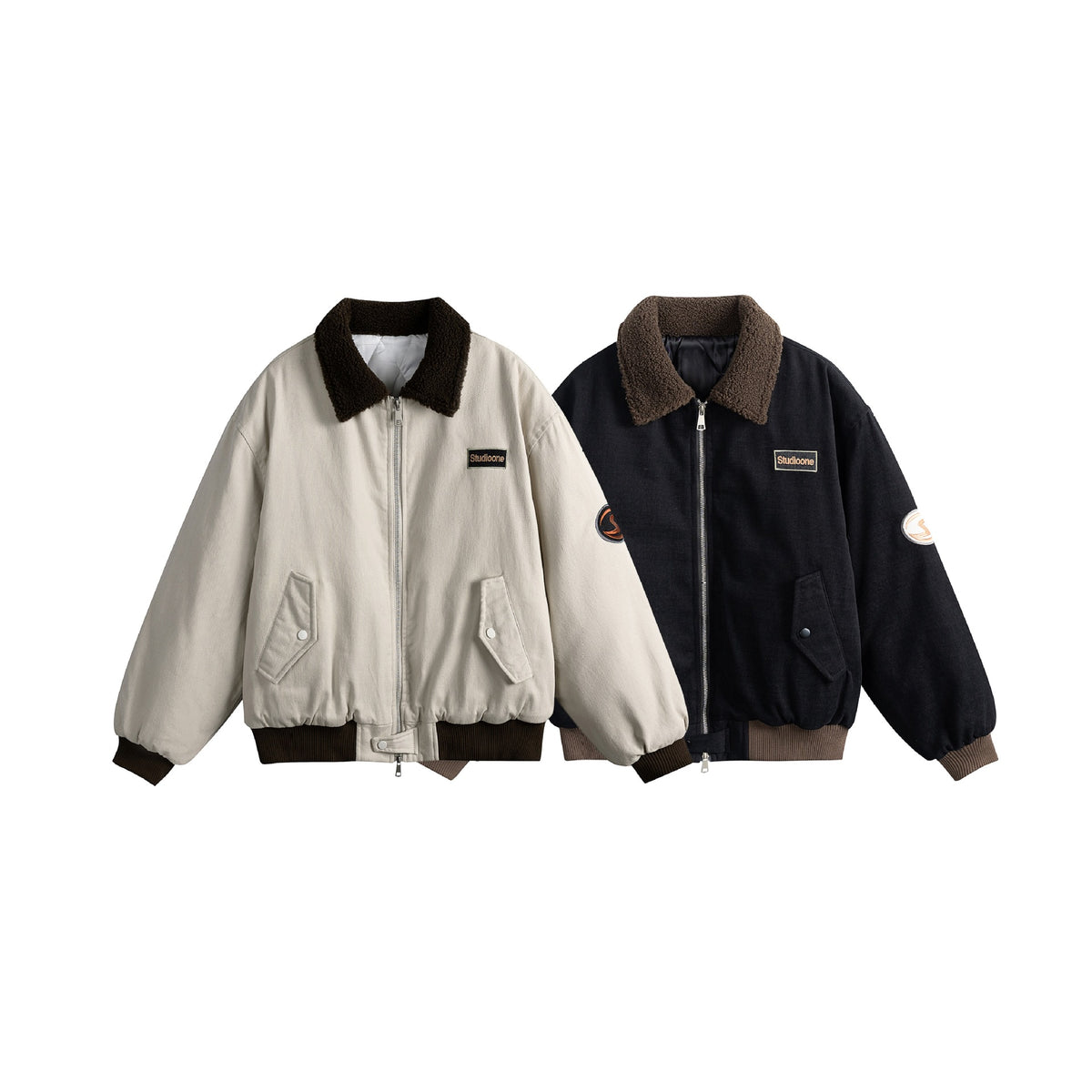 Unisex Boxy Bomber Jacket with Teddy Collar, Corduroy Look and Utility Pockets EVA-US