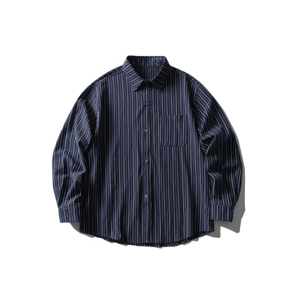 Unisex Oversize Longline Shirt with Pinstripes and Chest Pocket EVA-US