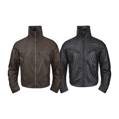 Men's leather-look blouson with high stand-up collar and zip chest pockets EVA-US