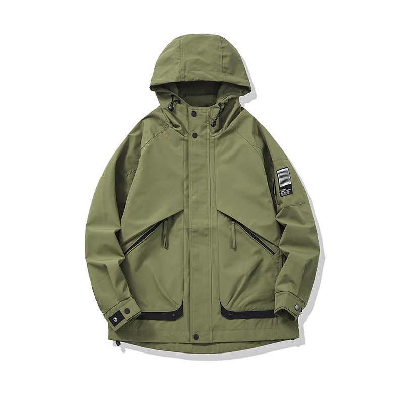Unisex multifunctional outdoor parka in boxy cut with adjustable hood and asymmetrical zip pockets EVA-US