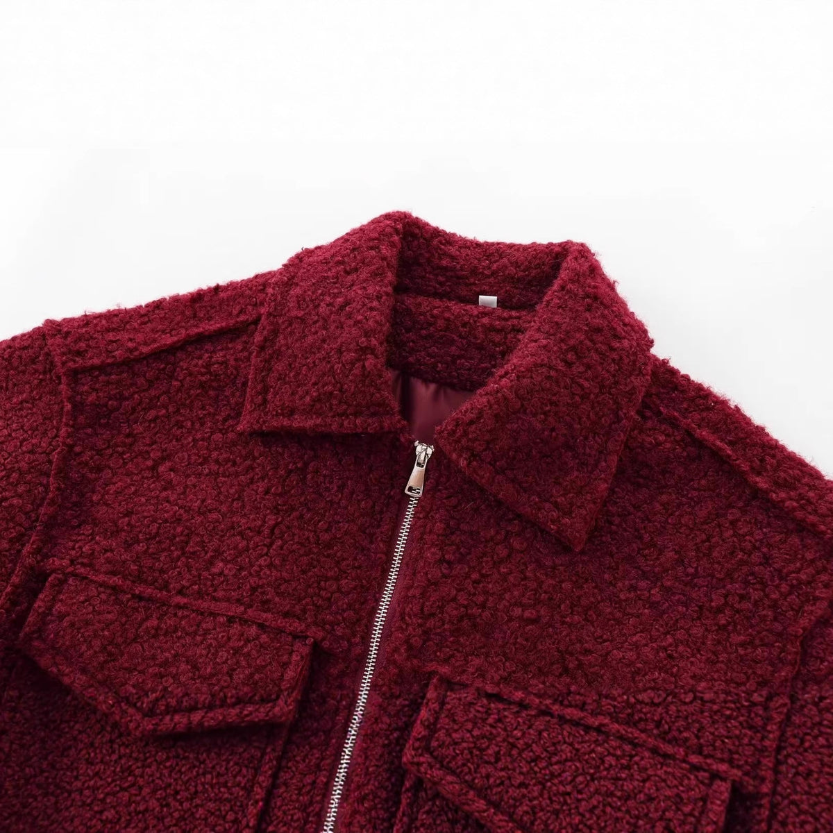 Women's Short Cut Sherpa Jacket with Zip and Flap Pockets EVA-US