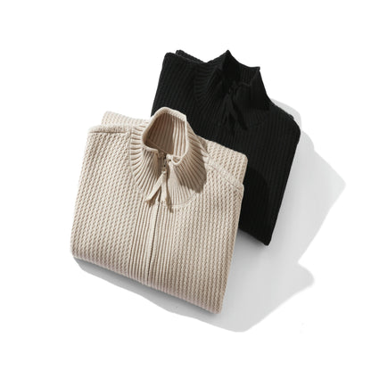 Unisex Structured Zip Sweater with High Ribbed Collar and Pearl Pattern EVA-US