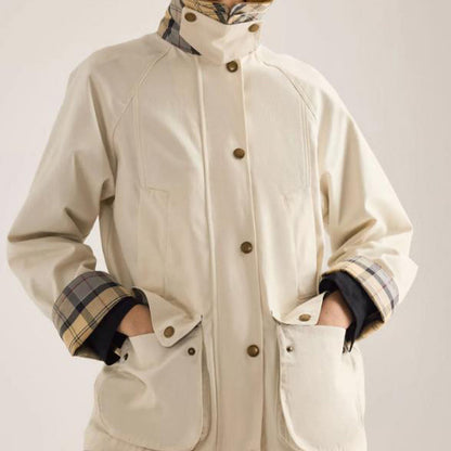 Women's transitional jacket with corduroy collar, checkered inner cuffs, and patch pockets EVA-US