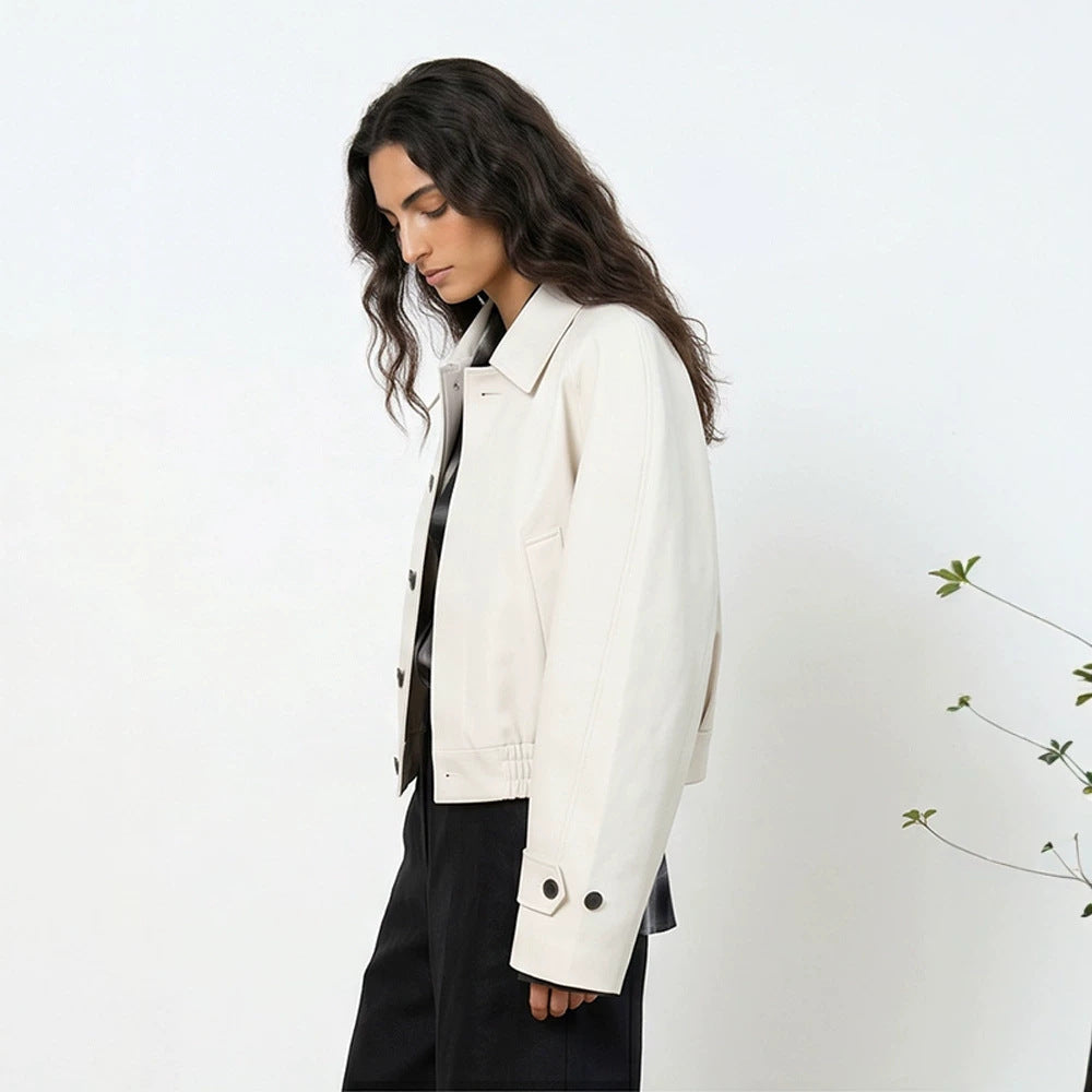 Women's Short Boxy Blouson with Elastic Hem and Distinctive Button Details EVA-US