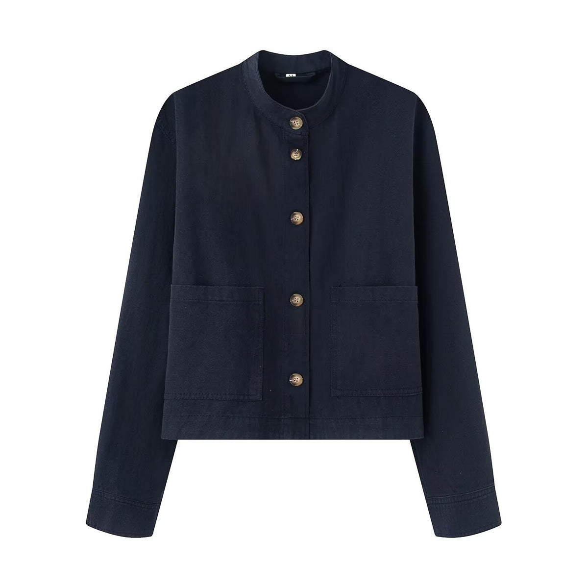 Women's short jacket with stand-up collar, boxy-cropped silhouette and patch pockets EVA-US