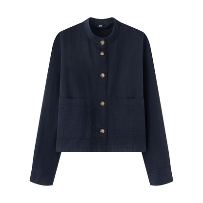 Women's short jacket with stand-up collar, boxy-cropped silhouette and patch pockets EVA-US