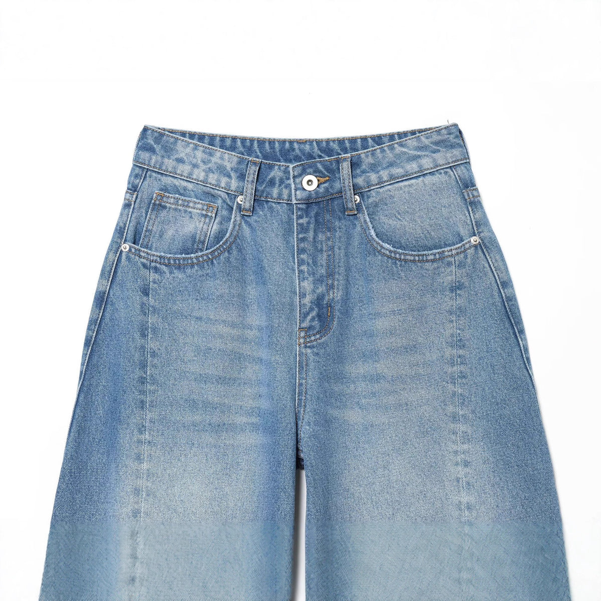 Women's Wide Cropped Denim Culotte with High Waist and Center Seam EVA-US