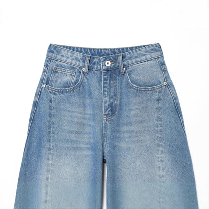 Women's Wide Cropped Denim Culotte with High Waist and Center Seam EVA-US