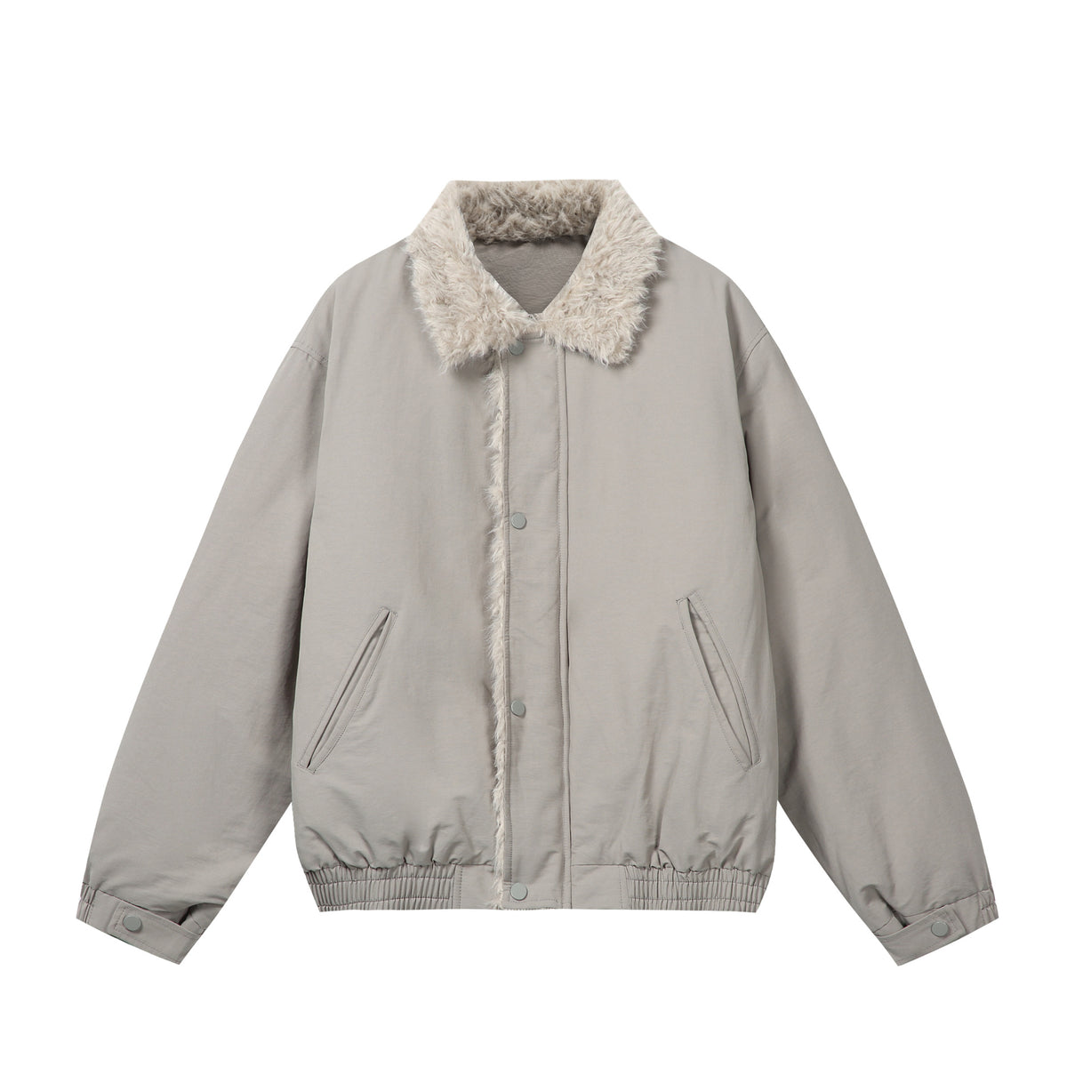 Women's Minimalist Thermo Blouson Jacket with Faux Fur Shawl Collar and Elastic Tunnel Drawstring Hem EVA-US