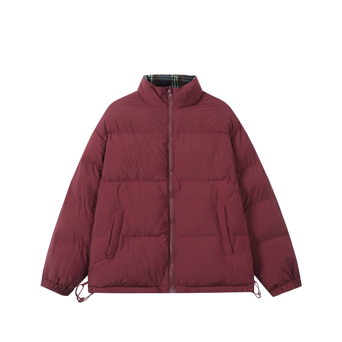 Unisex Boxy-Short Parka with quilted insulation, drawstring hem and plaid lined collar EVA-US