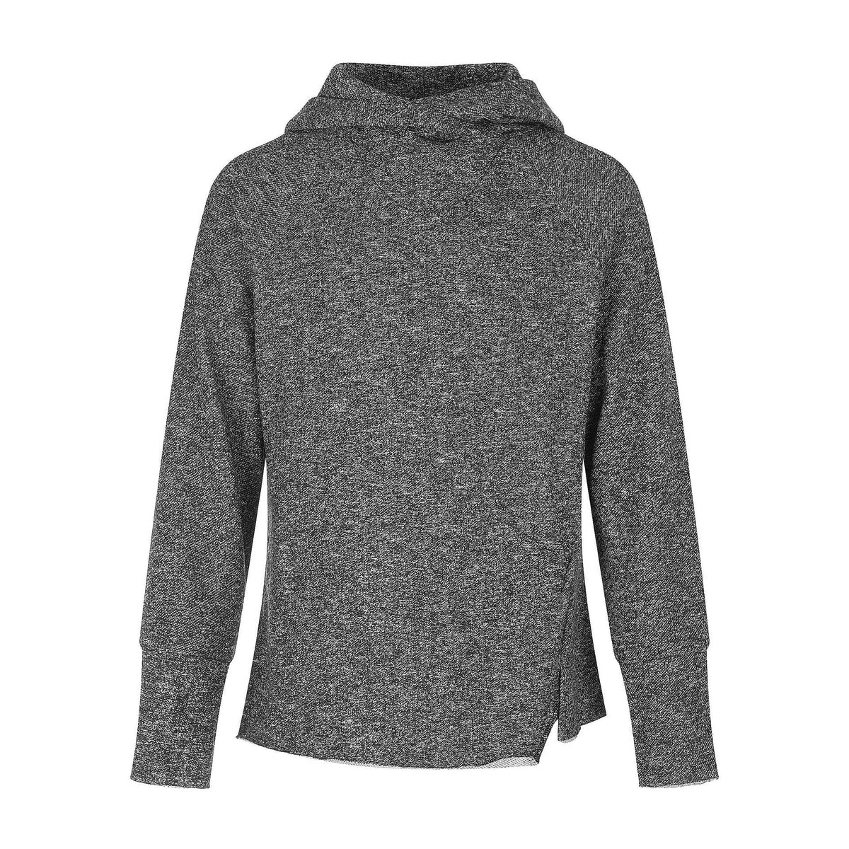 Women’s finely textured knit sweater with funnel neck, raglan sleeves, and side slit EVA-US