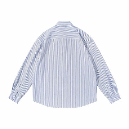 Women Striped Oversize Shirt in Oxford Style with Button-Down Collar and Chest Pocket EVA-US