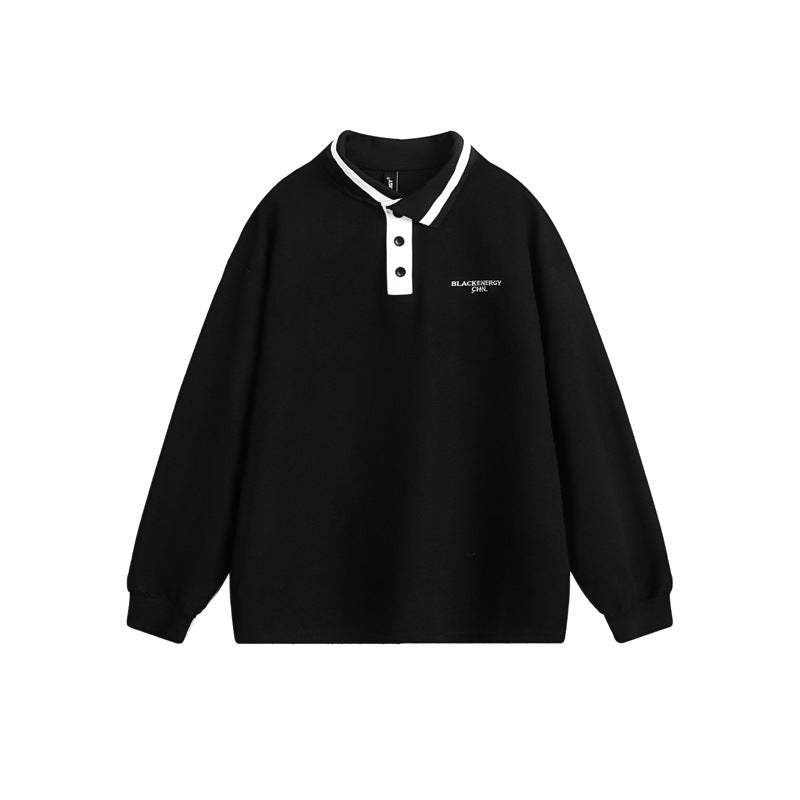 Unisex Oversize Polo Sweatshirt with Contrast Button Placket and Ribbed Cuffs EVA-US