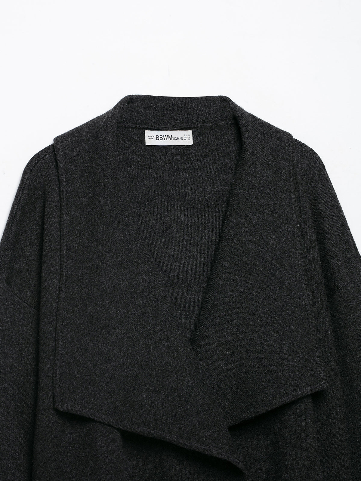 Women's short cut open wool blend cardigan with large shawl collar and boxy cropped silhouette EVA-US