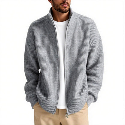 Men's cardigan with high collar and practical zipper EVA-US