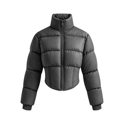 Women's short quilted jacket with a tailored corset-cut silhouette and high stand-up collar EVA-US
