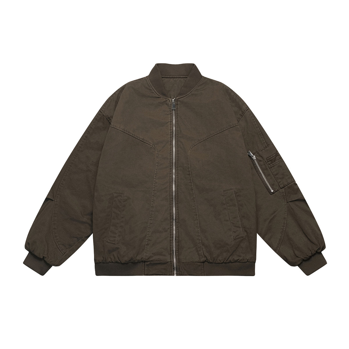 Unisex Oversize Utility Bomber Jacket with Arm Pocket, Elastic Hem and Concealed Side Pockets EVA-US