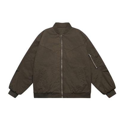 Unisex Oversize Utility Bomber Jacket with Arm Pocket, Elastic Hem and Concealed Side Pockets EVA-US