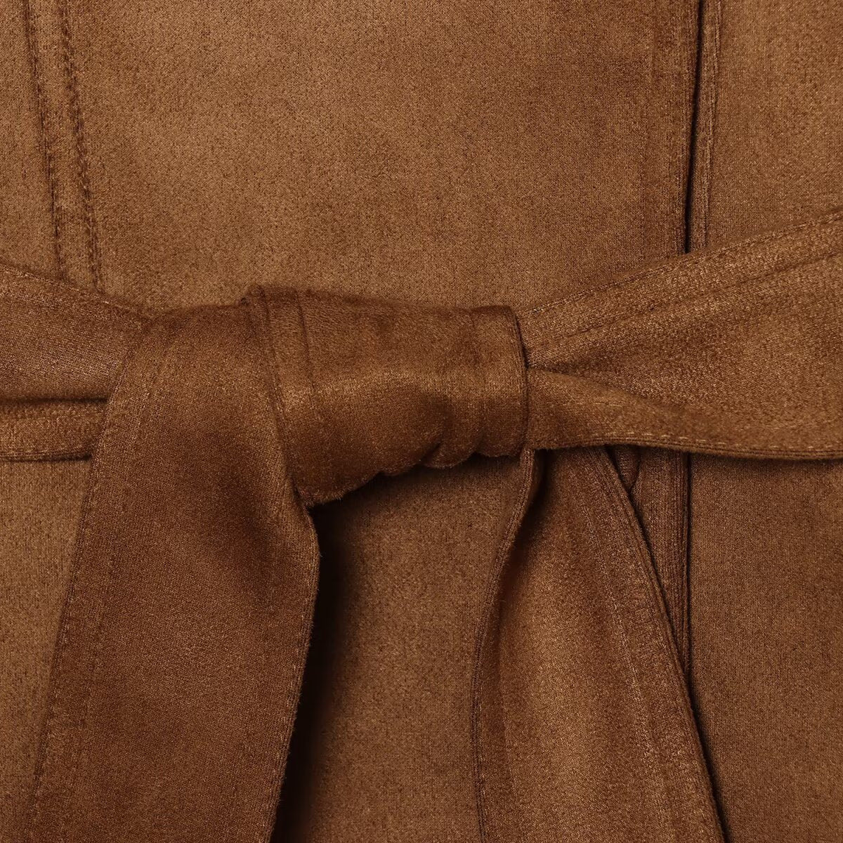Women's tailored short jacket made of soft suede imitation with asymmetrical button placket and tie belt EVA-US