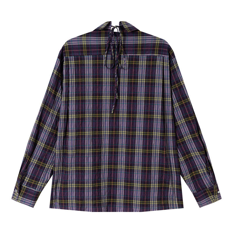 Women's Oversize Check Blouse made of light cotton blend with diagonal chest pocket detail EVA-US