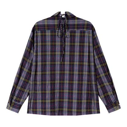 Women's Oversize Check Blouse made of light cotton blend with diagonal chest pocket detail EVA-US