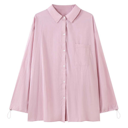 Women Oversized Shirt Blouse with Crinkle Look and Elastic Sleeve Cuffs EVA-US