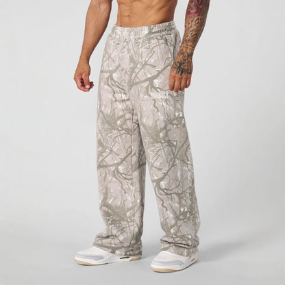 Men's oversized camouflage jogging pants with elastic comfort waistband and thigh logo EVA-US