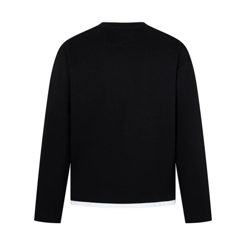 Men's Long-Sleeve Henley Layer Shirt with Contrasting Inner Collar and Modern Regular Fit EVA-US