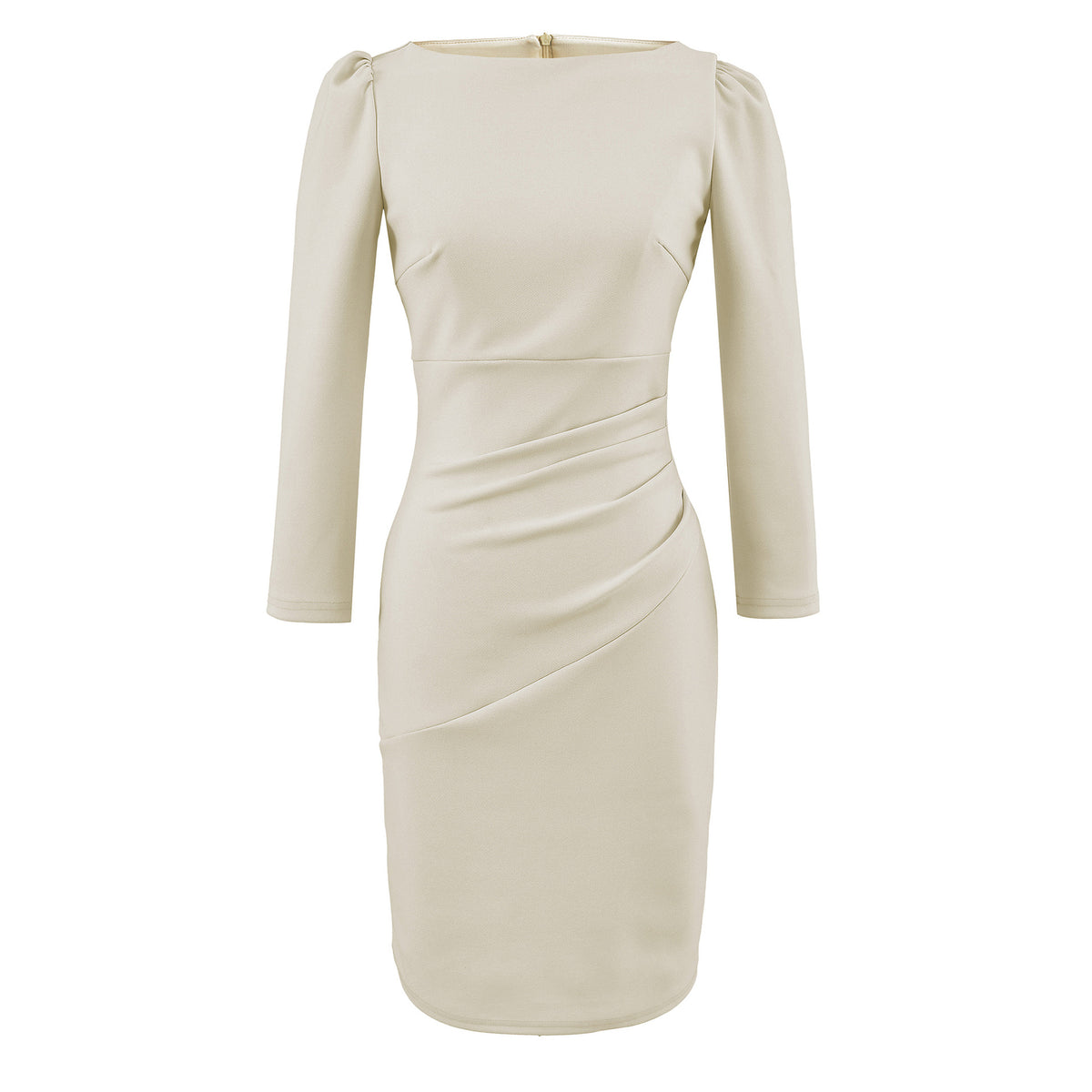 Women Figure-hugging Midi Dress with Gathered Wrap Look and Long Sleeves EVA-US