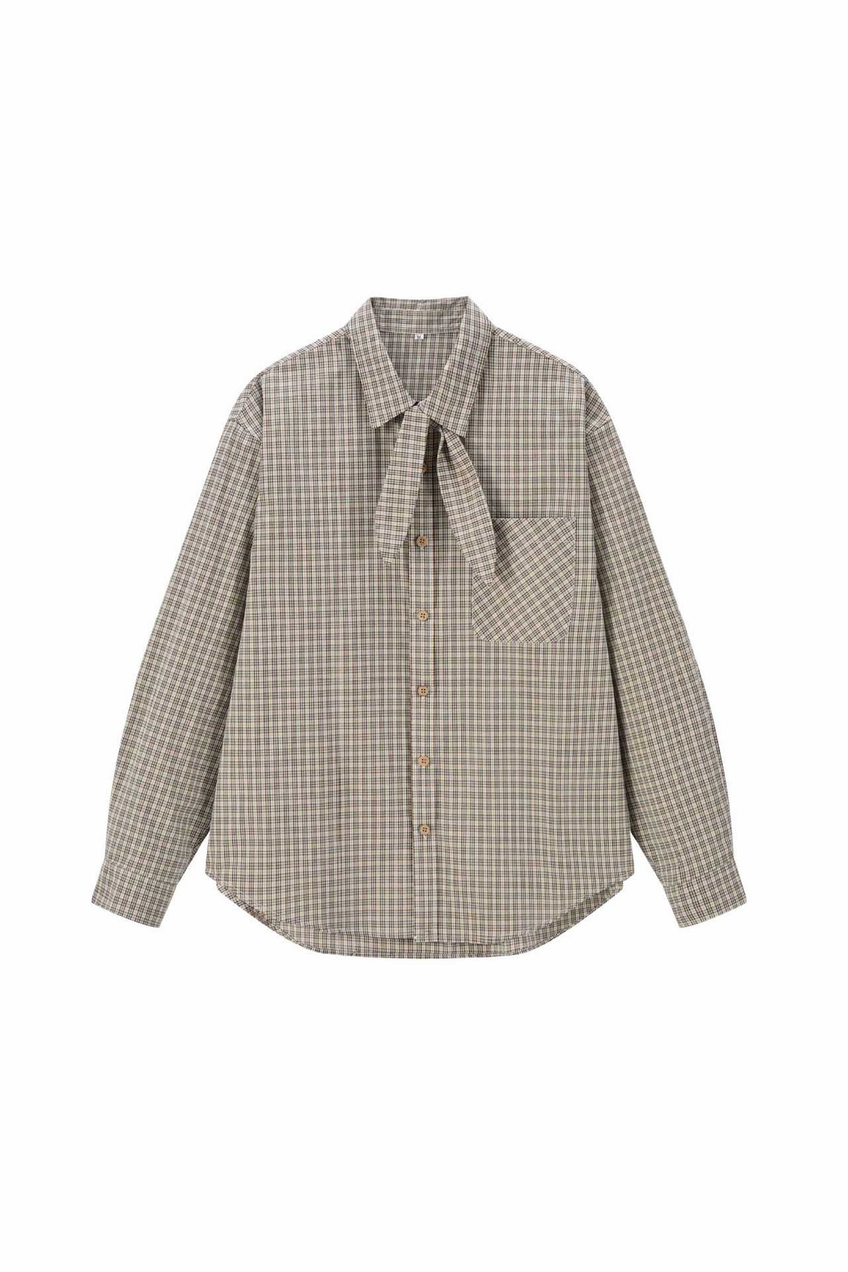 Ladies check blouse with bow collar and oversized silhouette EVA-US