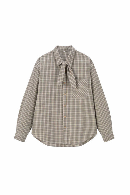 Ladies check blouse with bow collar and oversized silhouette EVA-US