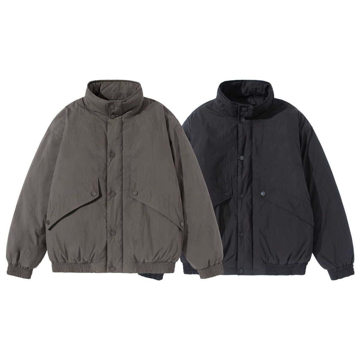 Unisex Short-cut quilted boxy blouson jacket with high stand-up collar and utility flap pockets EVA-US