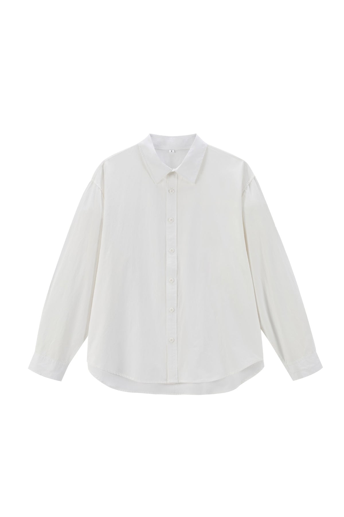 Women's Oversize Cotton Blouse with Kent Collar and Rounded Hem