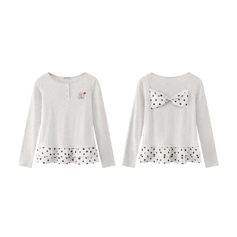 Women's Long Sleeve Henley Layering Top with Ruffle Underlay and Heart Patch EVA-US