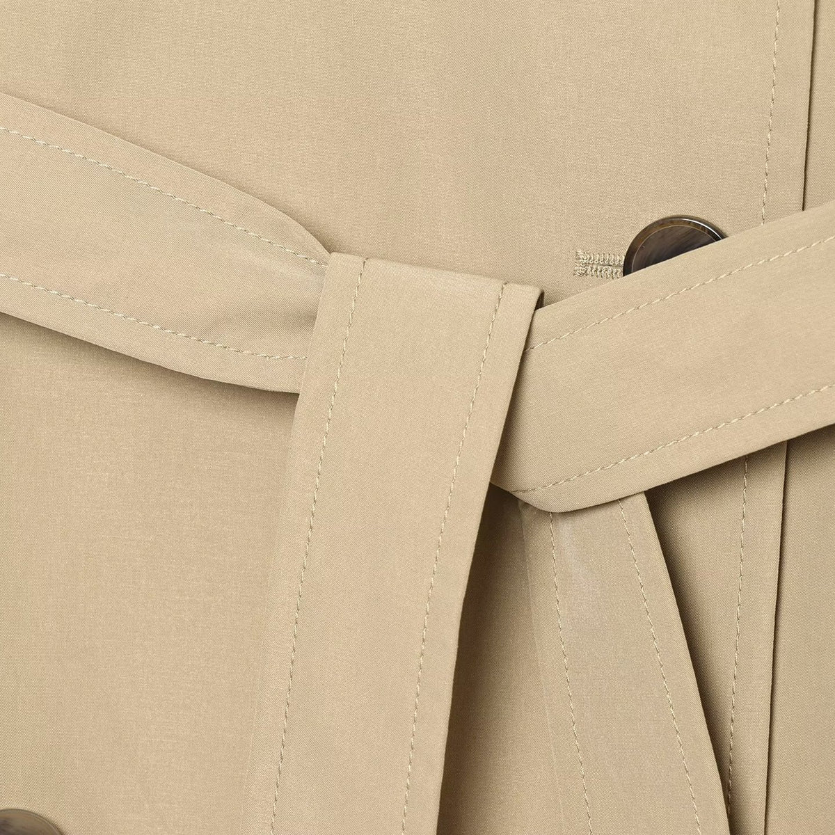 Women Double-breasted Trench Coat with Removable Cape Sleeves and Waist Belt EVA-US