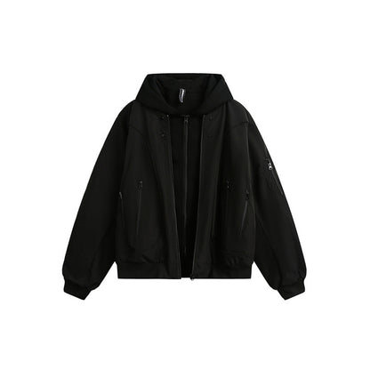 Unisex Layer Hooded Jacket with Integrated Inner Vest and Multifunctional Pockets EVA-US