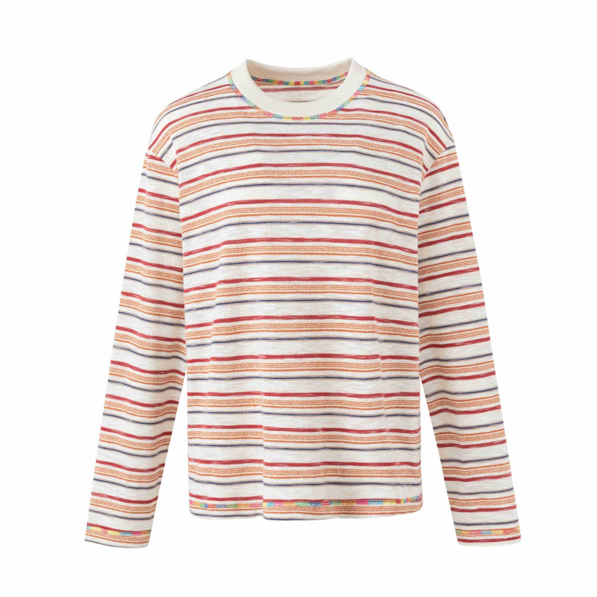 Women Lightweight Striped Long Sleeve Knit Shirt with Round Neck