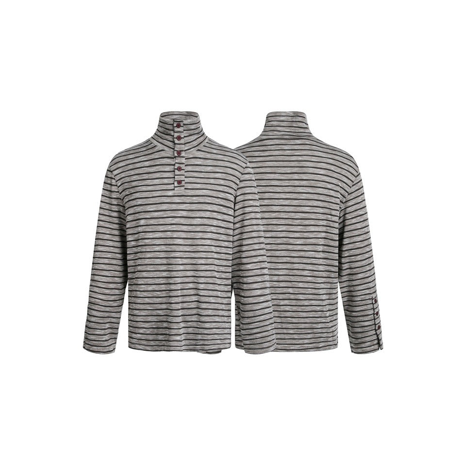 Men's Striped Turtleneck Sweater with Button Placket and Relaxed Fit EVA-US